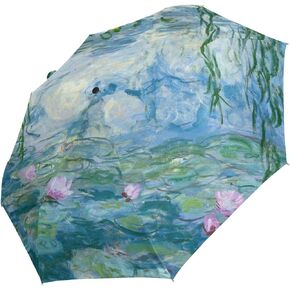 AHOMY Auto Open Close Umbrella, Water Lilies By Claude Monet Oil Paintings Flowers Folding Travel Umbrellas for Rain and Sun