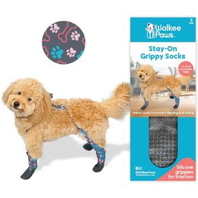 WALKEE PAWS Stay-on, Non-Slip Dog Socks to Prevent Licking Paws and Slipping on Hardwood Floors. Seen on Shark Tank, Never Lose a Dog Sock Again (X-Small) Grippy Socks with All Around Grip