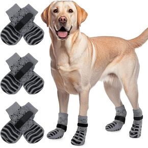 ROZKITCH 3 Pairs Anti-Slip Dog Socks with Adjustable Straps for Indoor Hardwood Floor - Extra-Thick Grip for Better Traction Control, Dog Paw Protector to Prevent Licking Paws Scratching Pink L