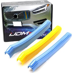 iJDMTOY Exact Fit Sweden Flag Color Grille Decoration Insert Trims Compatible With 2020-up 2nd Gen Volvo XC90 LCI Front Grill (Color: Blue/Yellow/Blue)