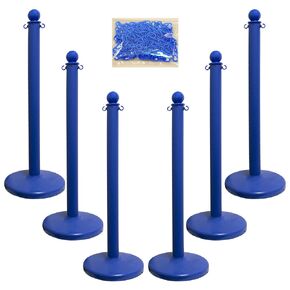 Mr. Chain Plastic Stanchion Kit with 50 Feet of 2-Inch Link Chain and C-Hooks, Blue, Pack of 6 (71106-6)