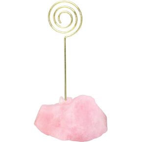 rockcloud Rose Quartz Crystal Quartz Table Card Holder Gold Number Memo Stand for Wedding Party Home Office Decoration, Cycle Shape