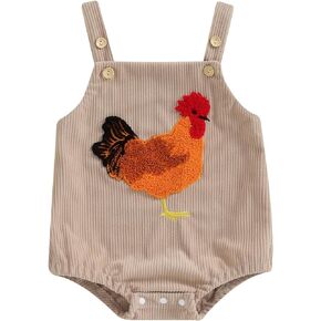 Kaipiclos Infant Baby Boy Girl Summer Outfit Sleeveless Embroidery Rooster Corduroy Overalls 0 3 6 9 12 Months Casual Romper