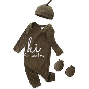 Newborn Baby Girl Clothes Boy Onesies Ribbed Romper Coming Home Outfits Letter Print 0~3Months Bodysuit in Kuwait