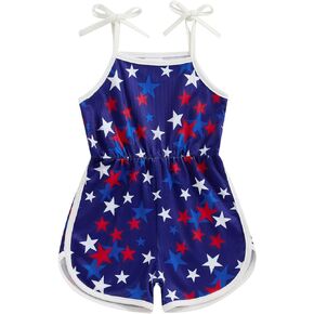 BeQeuewll Toddler girl 4th of July Outfit Tie-up Spaghetti Straps Stars USA Romper 12M 18M 2T 3T 4T Girls 4th of July Outfits