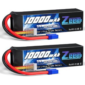 Zeee 4S Lipo Battery 10000mAh 14.8V 120C with EC5 Connector Soft Case RC Battery Compatible with Xmaxx RC Car Truck Tank Racing Hobby Models (2 Pack)