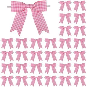 30 Pcs 3.5 Inches Gingham Ribbon Bows with Twist Tie Blue and White Buffalo Check Premade Craft Bows for Gift Wrapping Basket Wedding Baby Shower Brithday Party(BlueW)