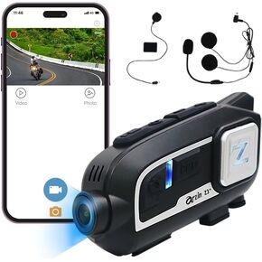 arzin Z3+ Motorcycle Helmet Bluetooth Headset with Dash Cam & Intercom, 2K/30FPS, 1080P/60FPS, Best Video Quality, Connects up to 6 Riders, IP65 Waterproof, Connect up to 5km, WiFi Instant View