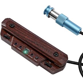 Acoustic Guitar Pickup Rechargable Active Soundhole Guitar Pickup Adjustable Pickup for Guitar Magnetic Coil Build-in Volume Control Guitar Microphone Acoustic Pickup(Wood Grain)