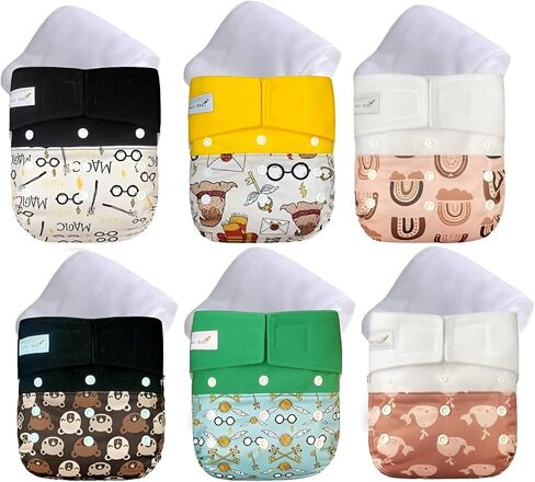 KaWaii Baby One Size HD3 Cloth Diapers, Reusable Adjustable Gender Neutral Easy Hook & Loop 8-36 lbs, Set of 6 Diapers with 6 Super Absorbent Stay-Dry Diaper Inserts in Saudi Arabia