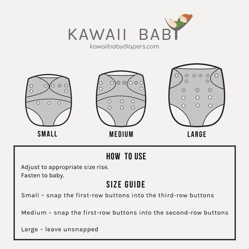 KaWaii Baby One Size HD3 Cloth Diapers, Reusable Adjustable Gender Neutral Easy Hook & Loop 8-36 lbs, Set of 6 Diapers with 6 Super Absorbent Stay-Dry Diaper Inserts in Saudi Arabia