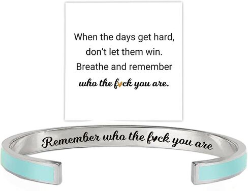 Remember Who The F You Are Motivational Color Bangle, Stainless Steel Inspirational Cuff Bracelets with Hidden Message Engraved Bracelet Jewelry Gift for Women Sisters Friends in Saudi Arabia