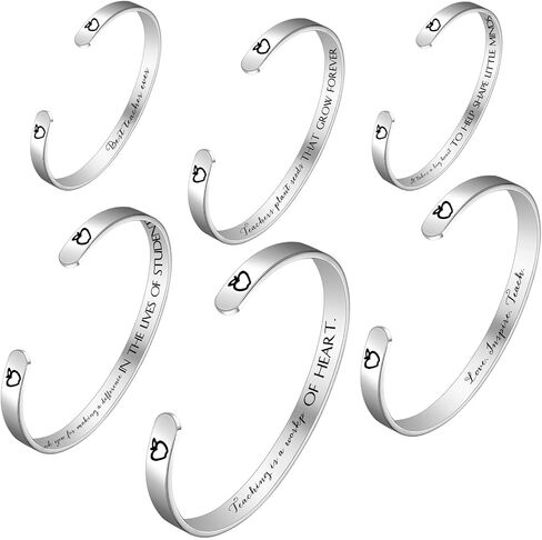 Inbagi 6 Pcs Appreciation Teacher Bracelet Bulk Teacher Appreciation Cuff Bangle Graduation Gifts Thank You Gifts for Women Bracelets Back to School Gifts for Teacher from Graduation Students in Kuwait