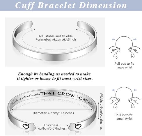 Inbagi 6 Pcs Appreciation Teacher Bracelet Bulk Teacher Appreciation Cuff Bangle Graduation Gifts Thank You Gifts for Women Bracelets Back to School Gifts for Teacher from Graduation Students in Kuwait