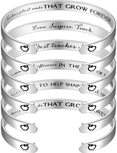 Inbagi 6 Pcs Appreciation Teacher Bracelet Bulk Teacher Appreciation Cuff Bangle Graduation Gifts Thank You Gifts for Women Bracelets Back to School Gifts for Teacher from Graduation Students in Kuwait