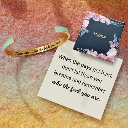 Remember Who The F You Are Motivational Color Bangle, Stainless Steel Inspirational Cuff Bracelets with Hidden Message Engraved Bracelet Jewelry Gift for Women Sisters Friends in Saudi Arabia
