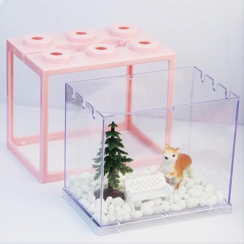 Small Sea Monkey Tank, Stackable Mini Betta Fish Tank Tinny Aquarium Kit with Aquarium Gravel, Moss Ball Tank Shrimp Tank 0.27 Gallon Acrylic Cube Fish Bowl for Shrimp Snails in Saudi Arabia