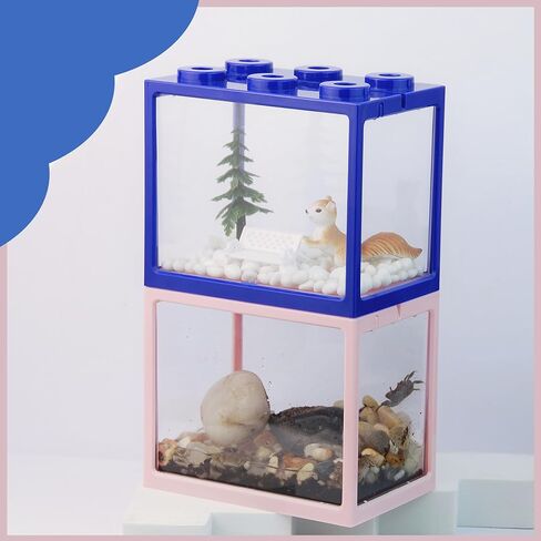 Small Sea Monkey Tank, Stackable Mini Betta Fish Tank Tinny Aquarium Kit with Aquarium Gravel, Moss Ball Tank Shrimp Tank 0.27 Gallon Acrylic Cube Fish Bowl for Shrimp Snails in Saudi Arabia