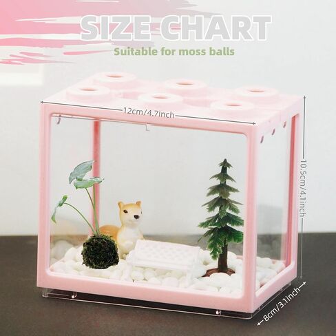 Small Sea Monkey Tank, Stackable Mini Betta Fish Tank Tinny Aquarium Kit with Aquarium Gravel, Moss Ball Tank Shrimp Tank 0.27 Gallon Acrylic Cube Fish Bowl for Shrimp Snails in Saudi Arabia