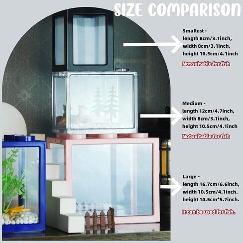 Small Sea Monkey Tank, Stackable Mini Betta Fish Tank Tinny Aquarium Kit with Aquarium Gravel, Moss Ball Tank Shrimp Tank 0.27 Gallon Acrylic Cube Fish Bowl for Shrimp Snails in Saudi Arabia