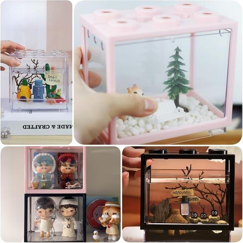 Small Sea Monkey Tank, Stackable Mini Betta Fish Tank Tinny Aquarium Kit with Aquarium Gravel, Moss Ball Tank Shrimp Tank 0.27 Gallon Acrylic Cube Fish Bowl for Shrimp Snails in Saudi Arabia