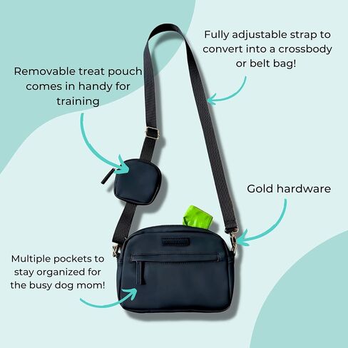 Stella & Bear Dog Walking Bag Crossbody - Hands Free Dog Training Bag with Hidden Dog Bag Dispenser | Dog Walk Bag with Adjustable Carrying Strap (Black) in Saudi Arabia