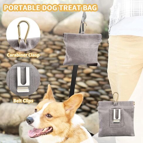 TIGOADT Dog Treat Bag with Waist Clip,Dog Treat Pouch,Portable Outdoor Training Dog Walking Snack Bag,Pet Feeding Pocket for Leash with Auto-Closing Opening (Grey) in Kuwait