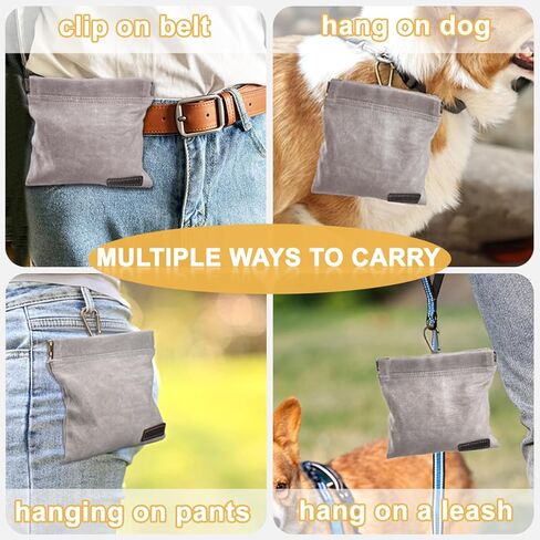 TIGOADT Dog Treat Bag with Waist Clip,Dog Treat Pouch,Portable Outdoor Training Dog Walking Snack Bag,Pet Feeding Pocket for Leash with Auto-Closing Opening (Grey) in Kuwait