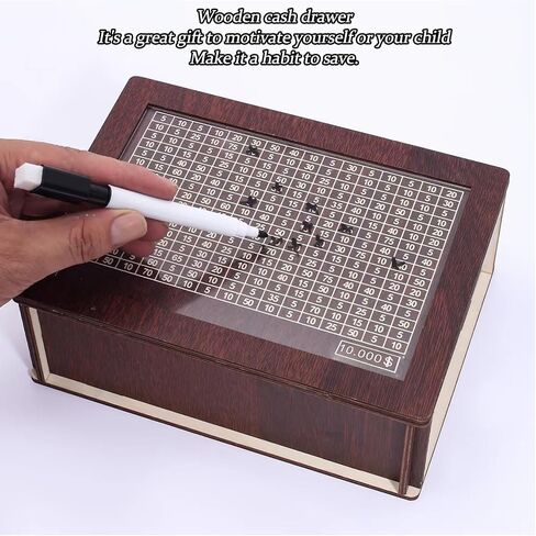 Cash Vault Wooden Savings Box, 2024 New Wooden Money Box,Piggy Bank for Adults Kids, Wooden Money Box with Money Target and Numbers. in Saudi Arabia