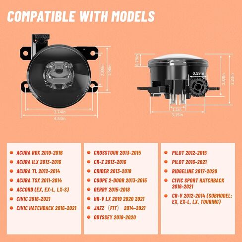 مصابيح الضباب LED بعدسة Daikokuya لـ 2016-2021 Civic 2014-2021 JAZZ 2018-2020 Odyssey 2017-2020 Ridgeline CR-V CR-Z HR-V Crider Crosstour Gerry Pilot لـ Acura RDX ILX TL TSX زوج واحد من مصابيح الضباب in Kuwait