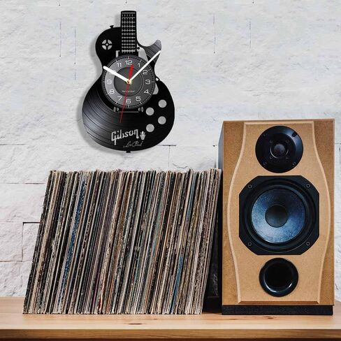 Timethink الغيتار الصوتي 12 "LED الفينيل LP جدار الفن ساعة الحائط 7 ألوان آلة موسيقية غرفة نوم المنزل ديكور الجدار الداخلي الفينيل سجل ضوء الليل ساعة الحائط روك ن لفة الموسيقى هدية للرجال الكهف in Kuwait