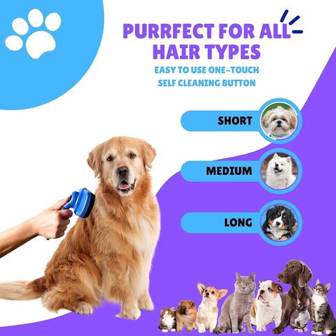 Lapdog Dog Brush, Self Cleaning Slicker Brush for Dogs & Cats, Skin Friendly Grooming Brush for Shedding, Deshedding Brush, Hair Brush Puppy Brush for Haired Dogs, Pet Supplies Accessories (Blue) in Saudi Arabia