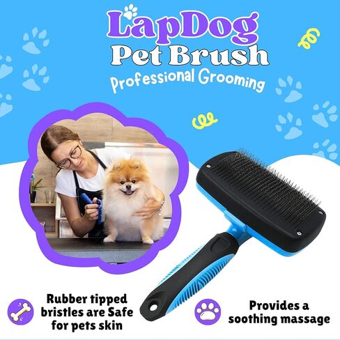Lapdog Dog Brush, Self Cleaning Slicker Brush for Dogs & Cats, Skin Friendly Grooming Brush for Shedding, Deshedding Brush, Hair Brush Puppy Brush for Haired Dogs, Pet Supplies Accessories (Blue) in Saudi Arabia