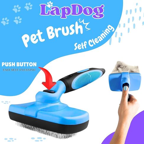 Lapdog Dog Brush, Self Cleaning Slicker Brush for Dogs & Cats, Skin Friendly Grooming Brush for Shedding, Deshedding Brush, Hair Brush Puppy Brush for Haired Dogs, Pet Supplies Accessories (Blue) in Saudi Arabia