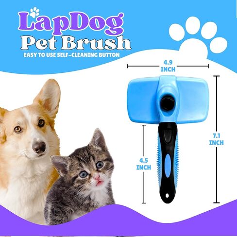 Lapdog Dog Brush, Self Cleaning Slicker Brush for Dogs & Cats, Skin Friendly Grooming Brush for Shedding, Deshedding Brush, Hair Brush Puppy Brush for Haired Dogs, Pet Supplies Accessories (Blue) in Saudi Arabia