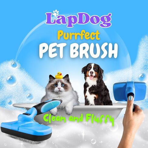 Lapdog Dog Brush, Self Cleaning Slicker Brush for Dogs & Cats, Skin Friendly Grooming Brush for Shedding, Deshedding Brush, Hair Brush Puppy Brush for Haired Dogs, Pet Supplies Accessories (Blue) in Saudi Arabia