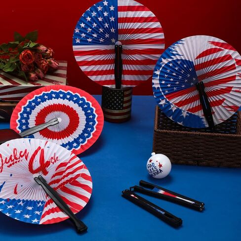 Roowest 60 Pack July 4th Patriotic Fan Bulk American Flag Folding Handheld Fans Paper Round Fans for Independence Day Veterans Memorial Day Gifts Party Favors in Saudi Arabia