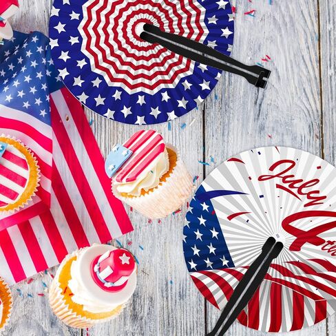 Roowest 60 Pack July 4th Patriotic Fan Bulk American Flag Folding Handheld Fans Paper Round Fans for Independence Day Veterans Memorial Day Gifts Party Favors in Saudi Arabia