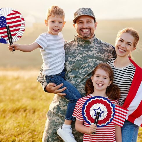 Roowest 60 Pack July 4th Patriotic Fan Bulk American Flag Folding Handheld Fans Paper Round Fans for Independence Day Veterans Memorial Day Gifts Party Favors in Saudi Arabia