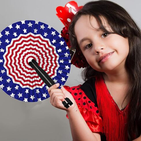 Roowest 60 Pack July 4th Patriotic Fan Bulk American Flag Folding Handheld Fans Paper Round Fans for Independence Day Veterans Memorial Day Gifts Party Favors in Saudi Arabia