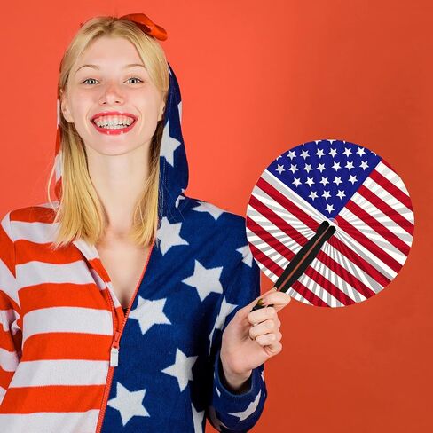 Roowest 60 Pack July 4th Patriotic Fan Bulk American Flag Folding Handheld Fans Paper Round Fans for Independence Day Veterans Memorial Day Gifts Party Favors in Saudi Arabia