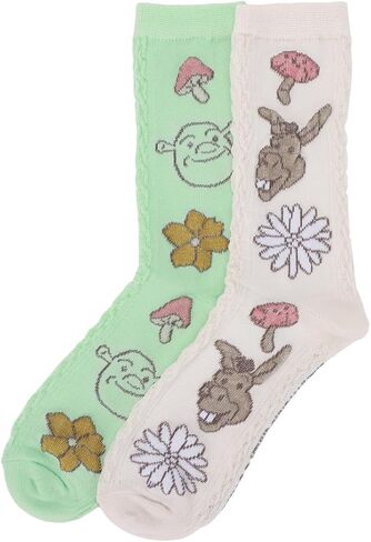 Bioworld Shrek Donkey & Shrek Flora Patterns Women's 2-Pair Casual Crew Socks in Saudi Arabia