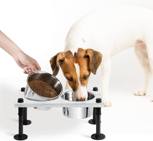 Raised Dog Bowls Farmhouse Wood Dog Food and Water Bowl Stand Elevated Dog Bowls for Large Dog 2 Stainless Steel Dog Food Bowls in Kuwait