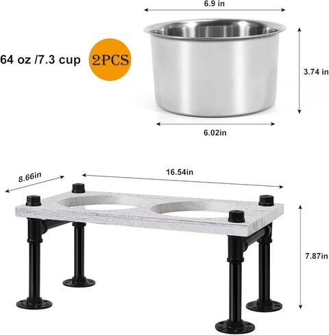 Raised Dog Bowls Farmhouse Wood Dog Food and Water Bowl Stand Elevated Dog Bowls for Large Dog 2 Stainless Steel Dog Food Bowls in Kuwait