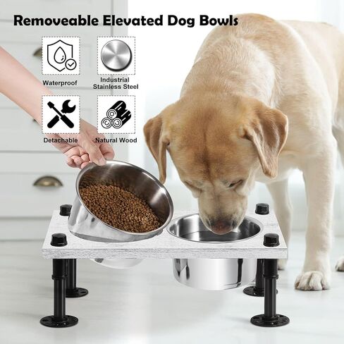 Raised Dog Bowls Farmhouse Wood Dog Food and Water Bowl Stand Elevated Dog Bowls for Large Dog 2 Stainless Steel Dog Food Bowls in Kuwait