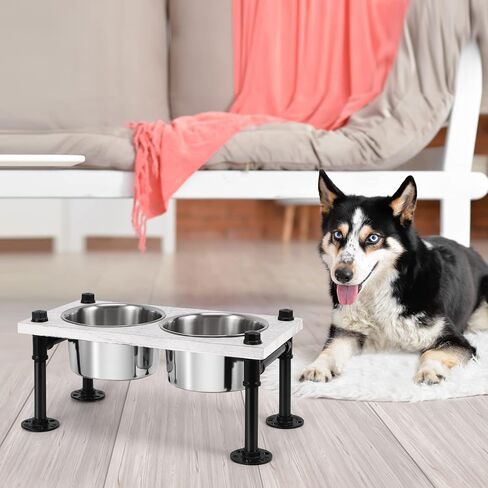 Raised Dog Bowls Farmhouse Wood Dog Food and Water Bowl Stand Elevated Dog Bowls for Large Dog 2 Stainless Steel Dog Food Bowls in Kuwait