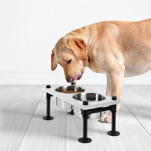 Raised Dog Bowls Farmhouse Wood Dog Food and Water Bowl Stand Elevated Dog Bowls for Large Dog 2 Stainless Steel Dog Food Bowls in Kuwait