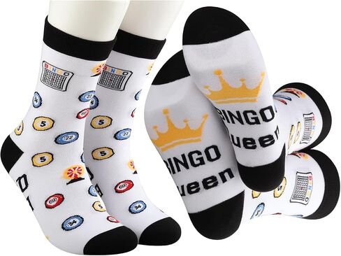 MBMSO 2 Pairs Bingo Queen Socks Bingo Lover Gifts for Bingo Players Bingo Game Socks Bingo Gambler Gifts Bingo Novelty Socks in Saudi Arabia