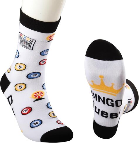 MBMSO 2 Pairs Bingo Queen Socks Bingo Lover Gifts for Bingo Players Bingo Game Socks Bingo Gambler Gifts Bingo Novelty Socks in Saudi Arabia