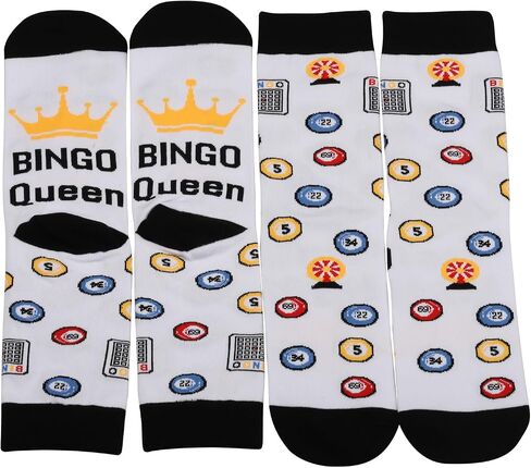 MBMSO 2 Pairs Bingo Queen Socks Bingo Lover Gifts for Bingo Players Bingo Game Socks Bingo Gambler Gifts Bingo Novelty Socks in Saudi Arabia